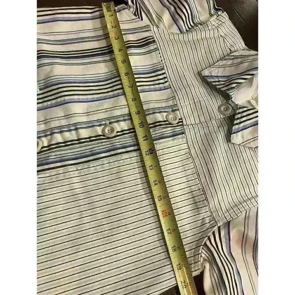 Anthropologie Maeve Oversize Denim Shirt S Shacket Jacket Boho Patchwork Stripe - Picture 9 of 14